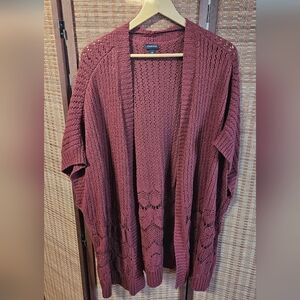 Torrid Burgundy Open-Front Crochet Cardigan Sweater Size 3/4